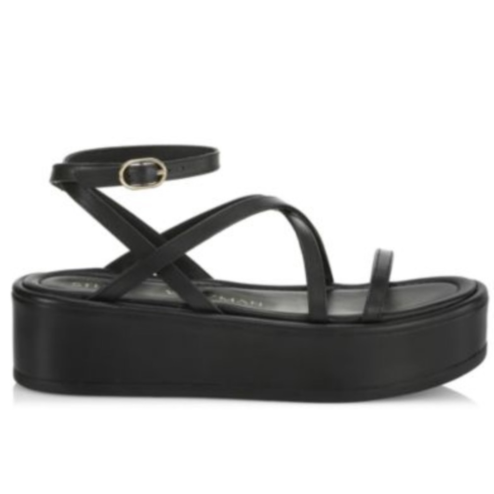 SummerLift Leather Flatform Ankle-Strap | Black
